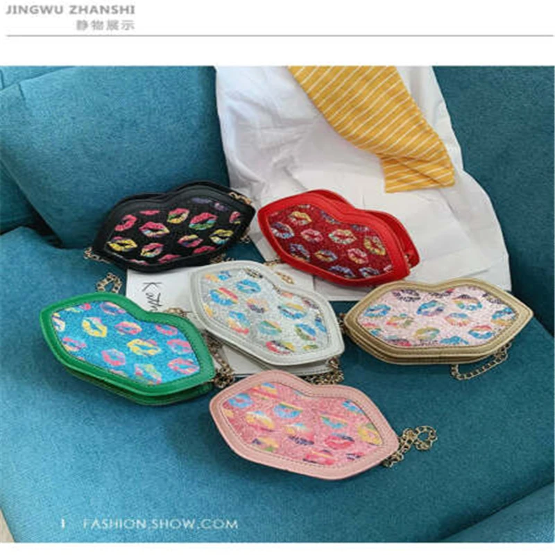 

New Cute Girls Children Kids Colorful Lip Print Bright Messenger Bag Shoulder Hot New Girl Bag Mouth Shape Shoulder Bag
