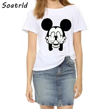 2017 New T-shirts Women Plus Size Top Fashion Short Sleeve Female T shirts Naughty Mouse Print O-neck Women’s T-shirt