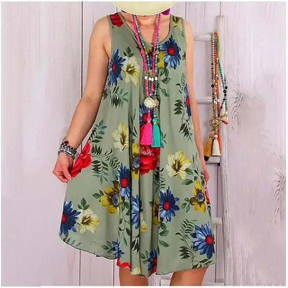 Повседневный винтажный сарафан женское летнее платье 2019 Boho свободное миди без