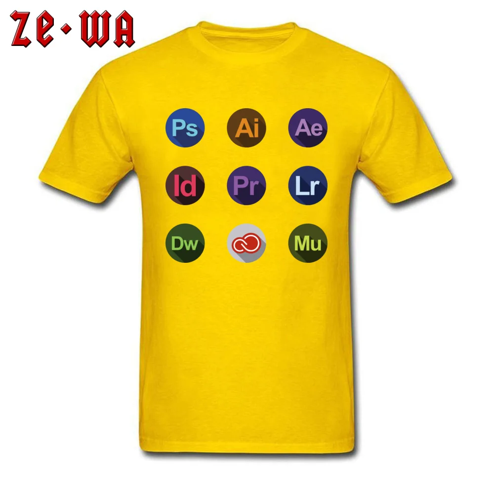 Casual Adobe logos Round Neck T-Shirt Labor Day Tees Short Sleeve for Men Prevailing Cotton Europe Top T-shirts Adobe logos yellow