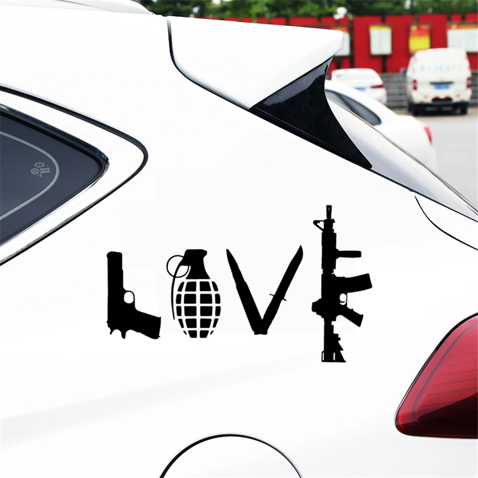 LOVE With Guns Car Vinyl Sticker Grenade Hand Gun Car Stickers Styling And Decals AR15 Fashion Car Decal Stickers 12.7CM7 (2)