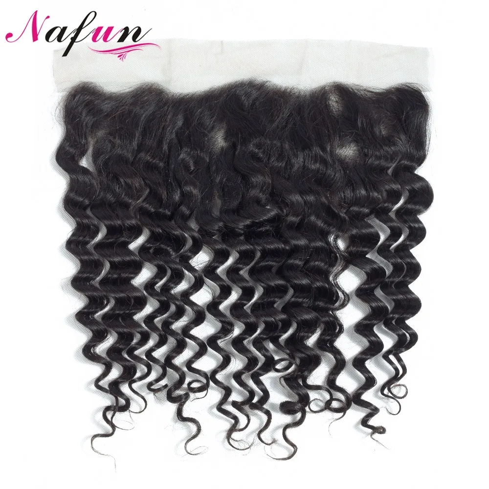 NAFUN бразильские волосы 13'x4' глубокая волна кружева лобное закрытие не Реми 100% человеческих волос Закрытие глубокая волна s frontals