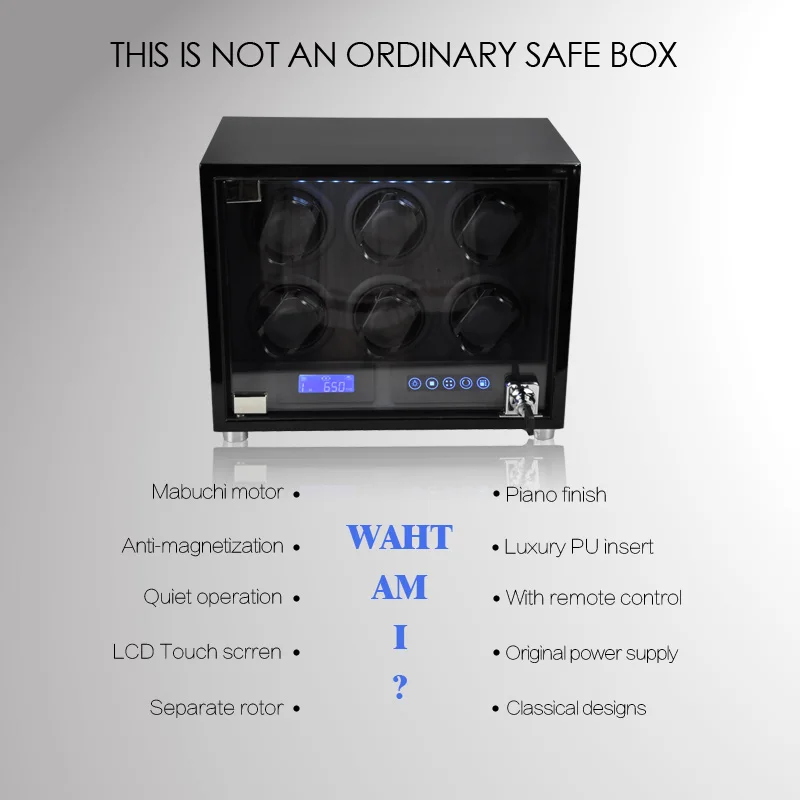 Высококачественная коробка для намотки часов для 6 автоматических часов коробка для хранения дисплея деревянная катушка машина коробка с светодиодный и ЖК-сенсорным экраном