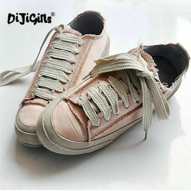 

DIJIGIRLS Autumn Women Casual White Flat Shoes Spain Niche Silk Satin Suede leather Lace up Casual Shoes dropshipping