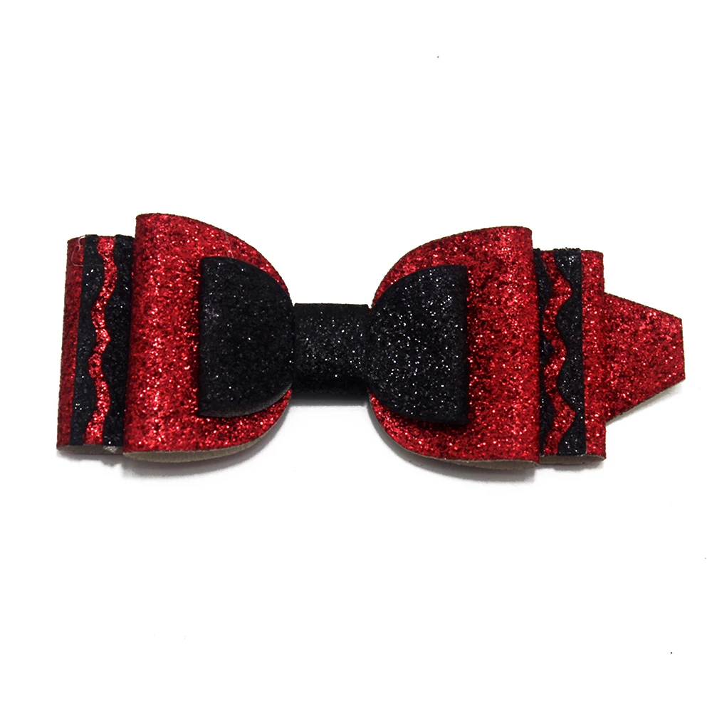 

4 inch cute pencil back to school Shining Synthetic Leather Hair Bow hearwear hairclips for girls gifts