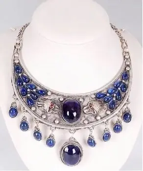 

Beautiful tibet silver inlay blue Sapphire necklace 5.27