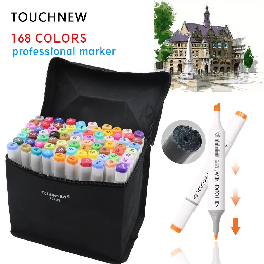 

TOUCHNEW 30/40/60/80 Colors Art Markers Alcohol Based Markers Drawing Pen Set Manga Dual Headed Art Sketch Marker Design Pens