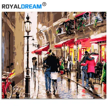 

ROYALDREAM Romantic Flower Street Landscape DIY Digital Oil Painting By Numbers Europe Abstract Canvas Painting For Living Room