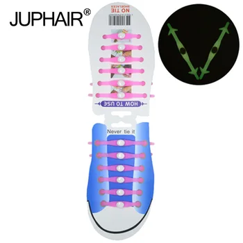 

JUP1-12Sets(12Root/Set) Phosphors Noctilucent Fashion Girls Women Sport Men Running Shoe No Tie Laces Elastic Silicone Shoelace