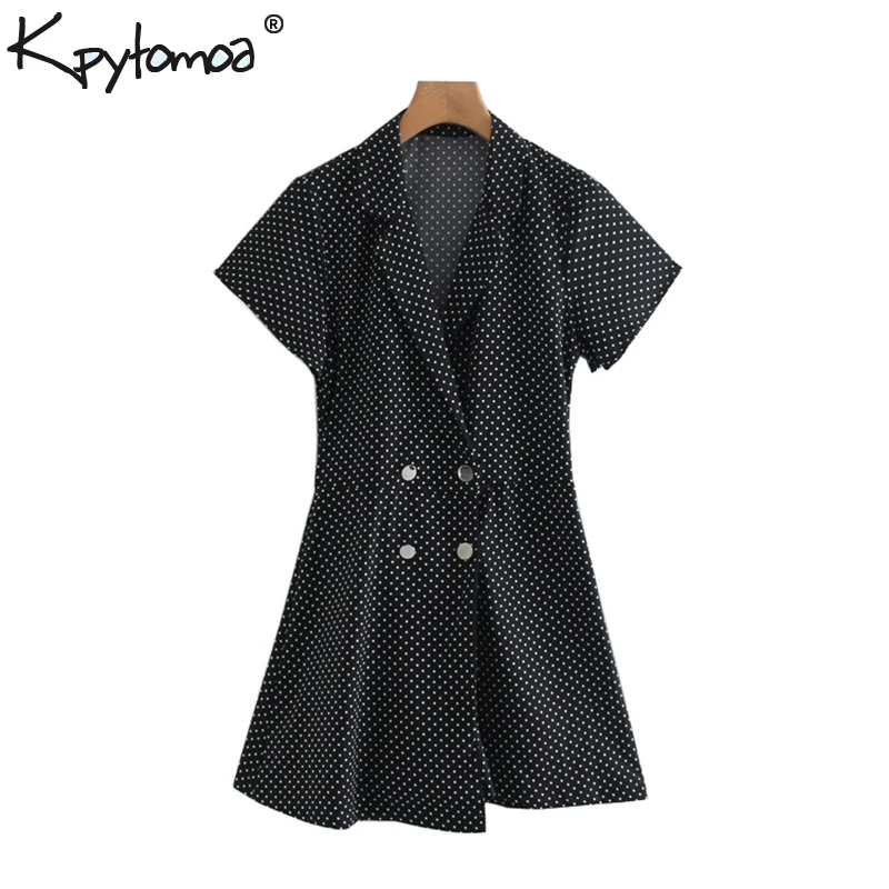 خمر أنيق البولكا نقطة Playsuits النساء 2019 الأزياء طية صدر السترة طوق أزرار السيدات قصيرة حللا عارضة داخلية فام