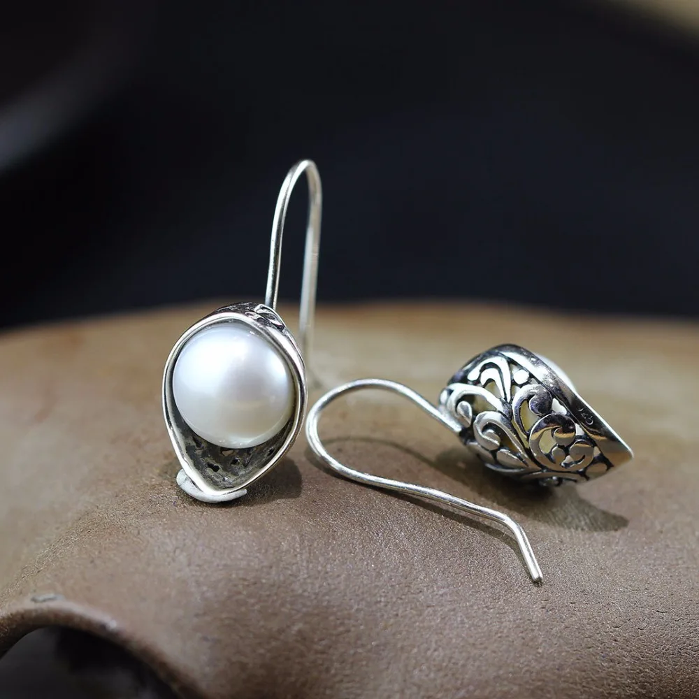 

New Fashion Women Retro S925 Sterling Silver Pearl Earrings Women Elegant Pearl S925 Silver Earring Jewelry jewelry certificati