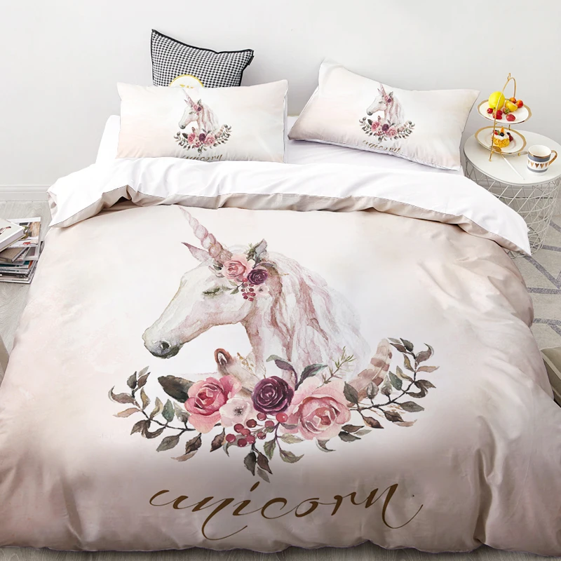 

3D Digital Print Custom Bedding Set,Duvet Cover Set Single/Double,Bedclothes Watercolor animal Wedding Unicorn Drop ship