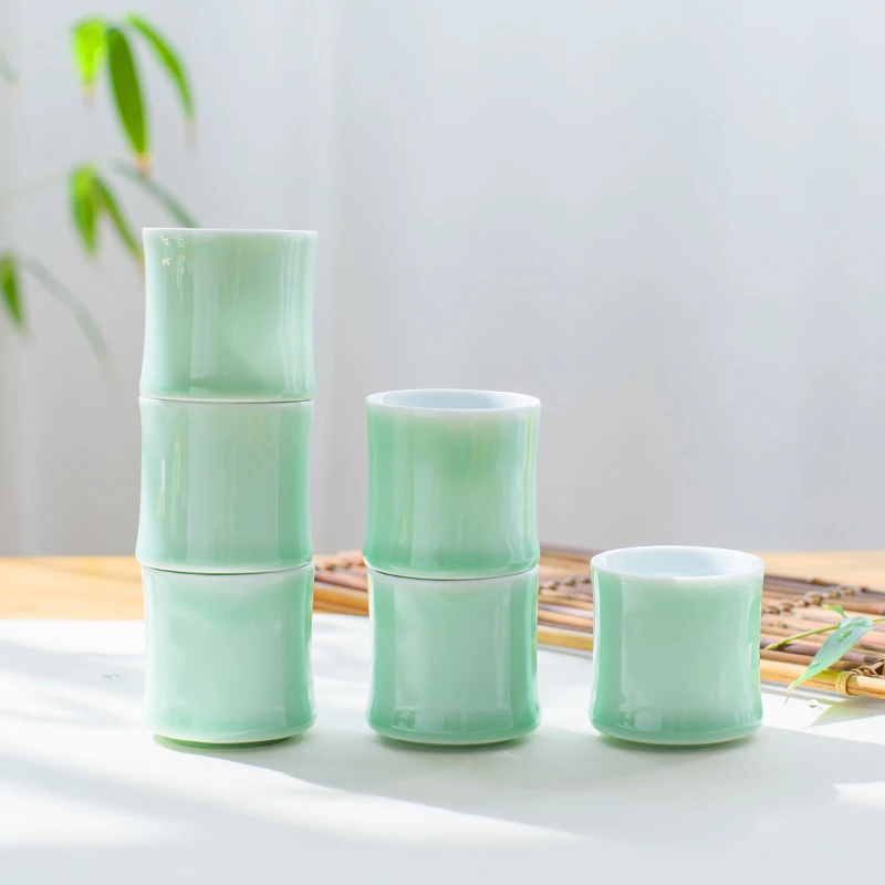 

60ml Creative Celadon Bamboo Section Kungfu Teacup Elegant and Refined Gentleman Small Cups Household Kung Fu Tea Set