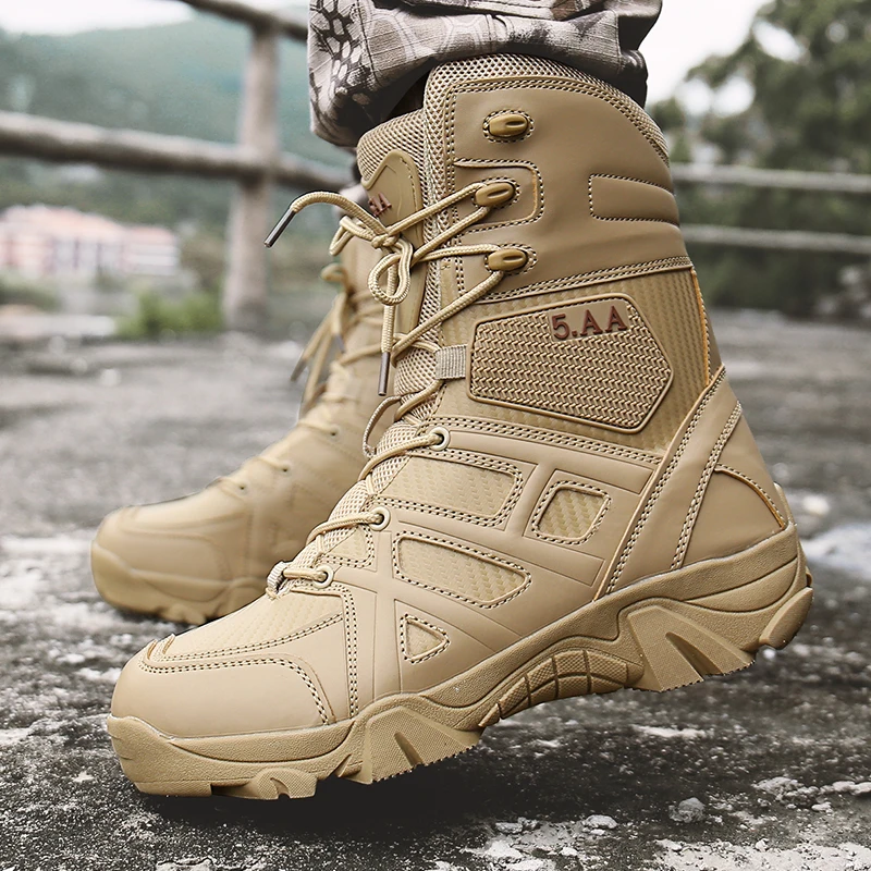 Boots Men Military Shoes Size 39-47 Army Boots Men Military Boots Hard-wearing Spring Shoes Men PU Leather Black Khaki Sneakers