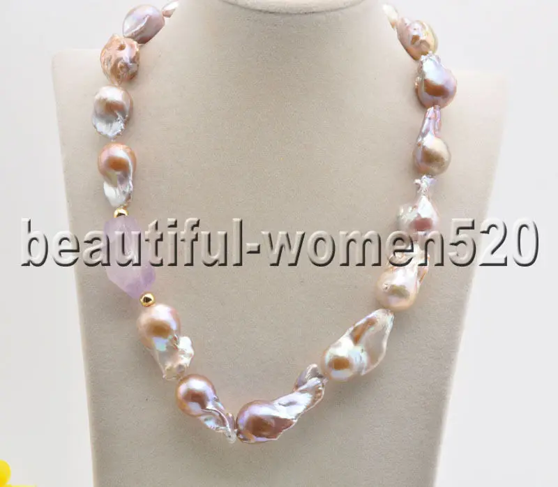 

Z8517 32mm Baroque Lavender Keshi Reborn Pearl Necklace 19''