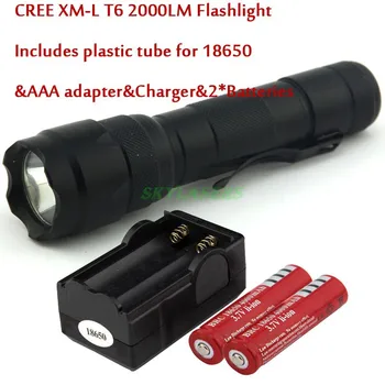 

WF-502B XM-L T6 5 Mode 2000LM LED Flashlight With 2 * 4000Mah 18650 Battery and Charger ,Free Shipping