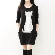 The New 2015 Cats Han Edition Letters Round Neck Long Sleeve Design Female Long T shirt