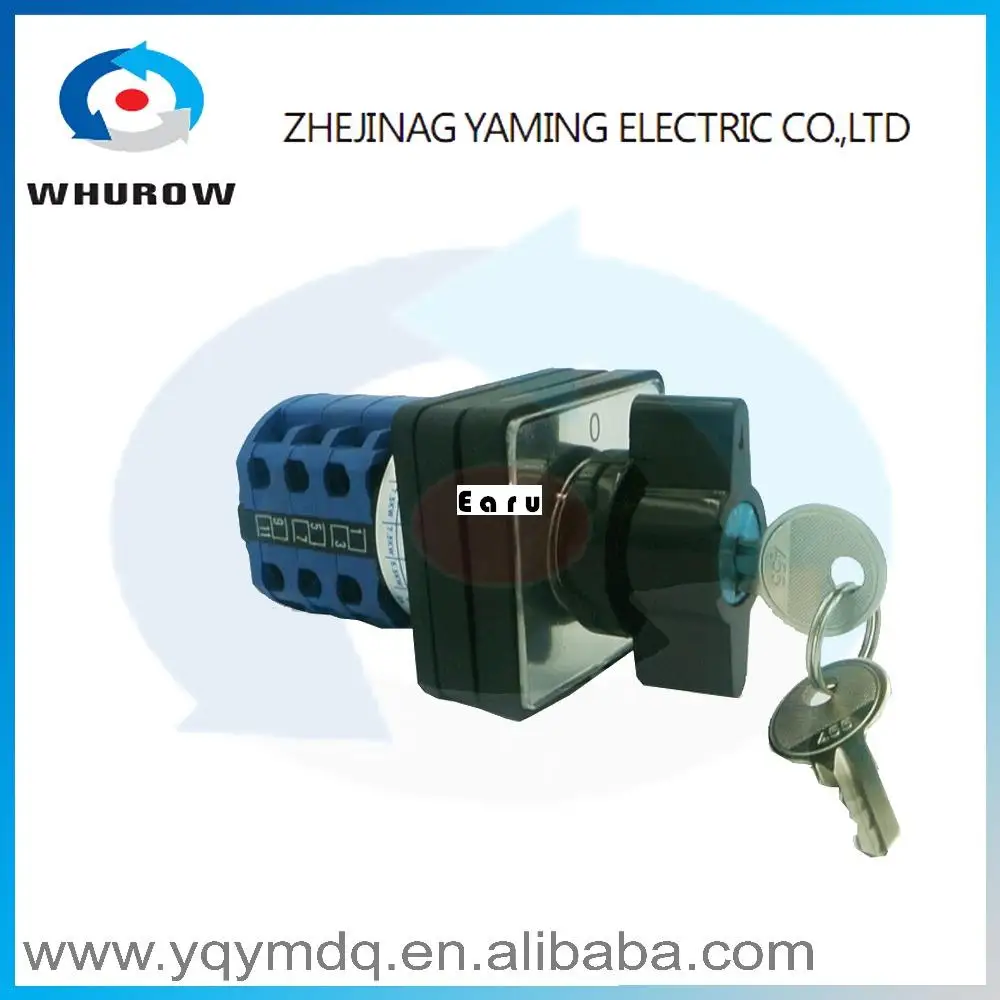

LW26-20/3S High dc voltage automatic electrical changeover rotary cam switch with a lock 3 poles 20A sliver point contacts