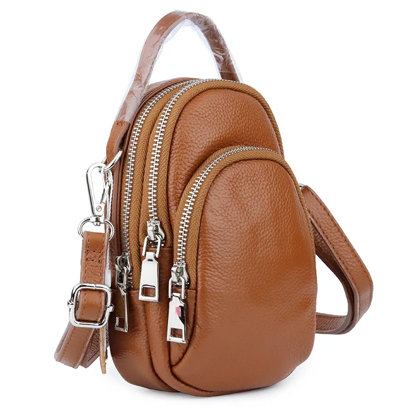 Casual Women High Capacity Genuine Leather Zipper Shoulder Crossbody Handbags Designer Phone ...