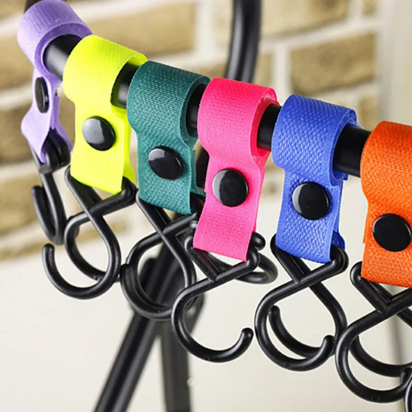 Colorful Magic Tape  Strap Double Hooks Hangers for Baby Stroller Suitcase Car Bedroom Kitchen  (1)
