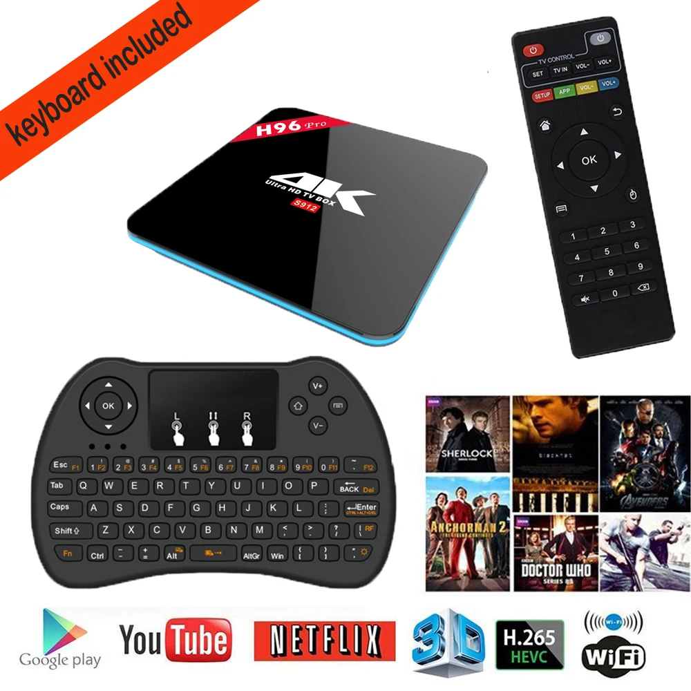 H96 Pro plus 3 ГБ/16 ГБ Восьмиядерный процессор Amlogic S912 Android 6 0 ТВ приставка UHD BT4.1