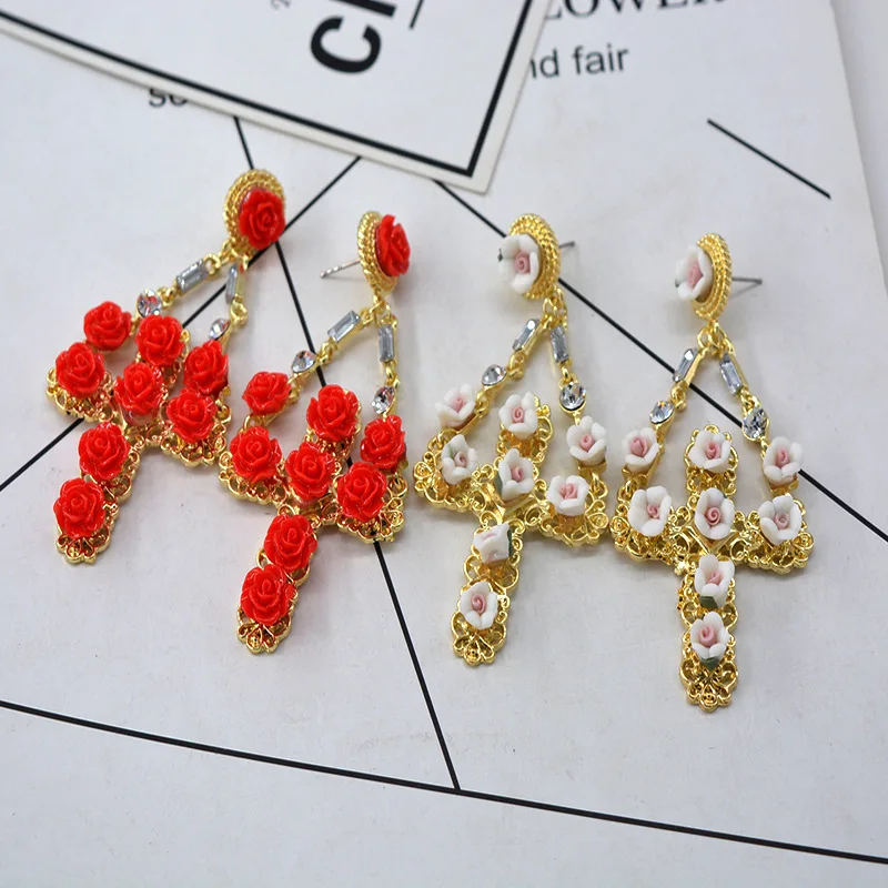 

New Comming Luxury Flower Earrings Vintage Women Fashional Baroque Cross Earrings Jewelry