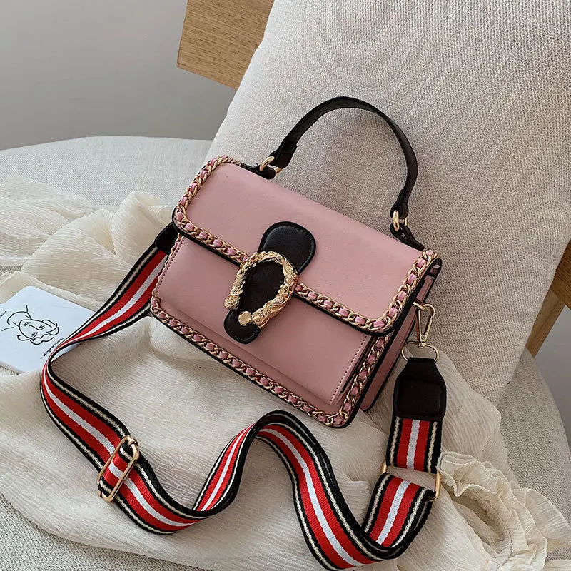 

Female Tote Chain Wide Shoulder Strap Flap Handbag Crossbody Bags For Women Vintage Shoulder Bag Ladies Hand Messenger Bag