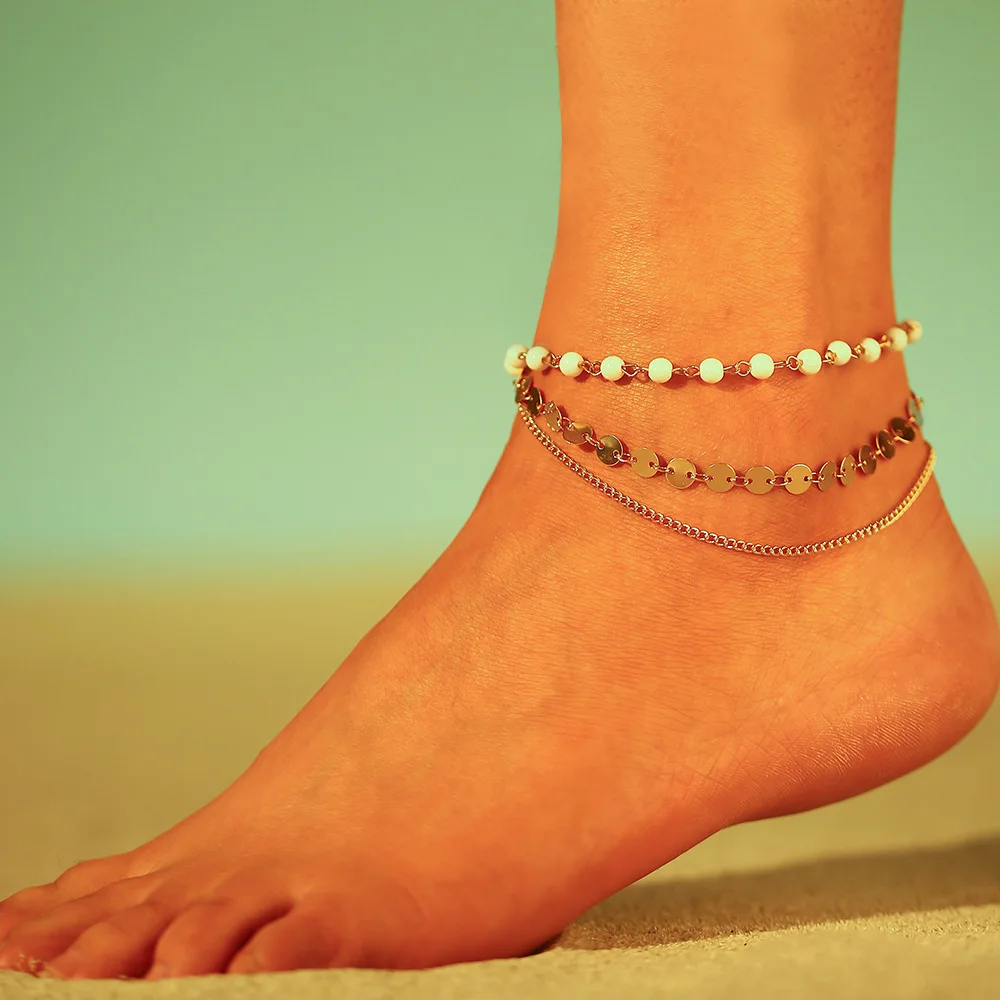 AOMU бусины из синего камня Морская звезда ракушка подвеска ножной браслет для женщин ножной браслет богемный Бохо океан пляж браслеты на ногу Ювелирные изделия Подарки