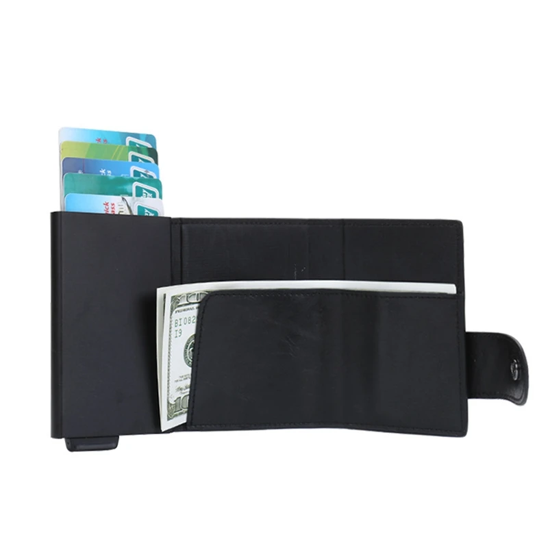 Для мужчин wo Для мужчин кожа Алюминий карман для бумажника ID Card holder RFID Блокировка мини-кошелек автоматический кредитных карт Портмоне