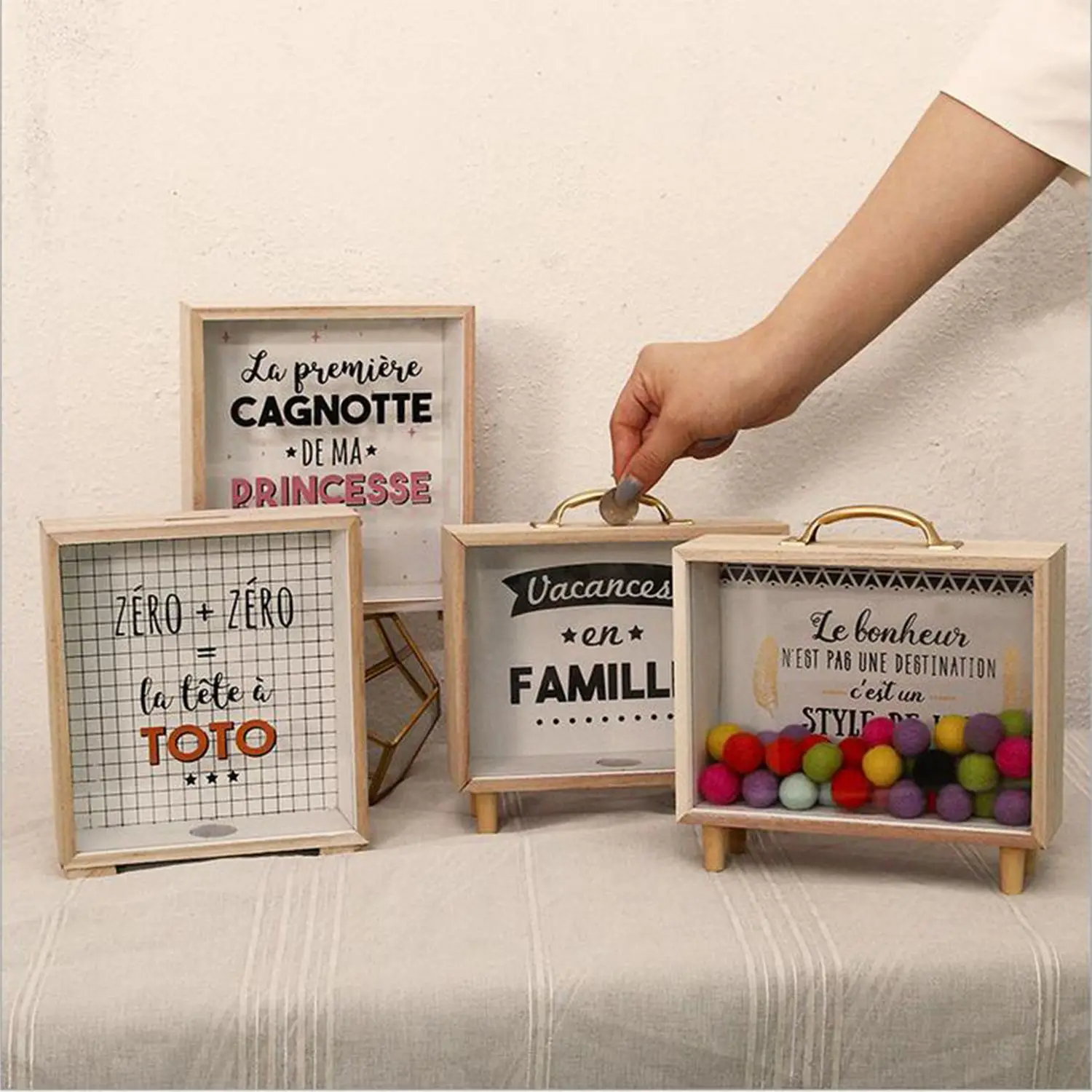 

Nordic ins creative Wooden art Fresh Piggy Bank Bedroom Desktop Decoration Ornaments Sundries Storage Box Props