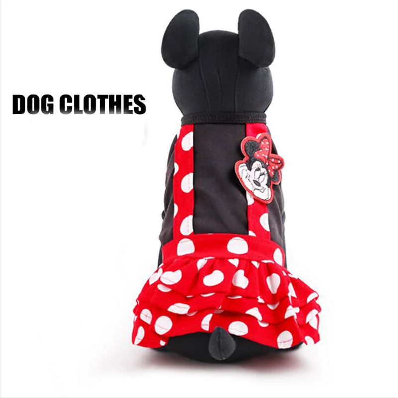 New Fashion Pet Dress Color Cute Mickey Mouse Dog Dress Yorkshire Poodle Spring Summer Costumes Blue Dots Party Dog Suppliers (4)