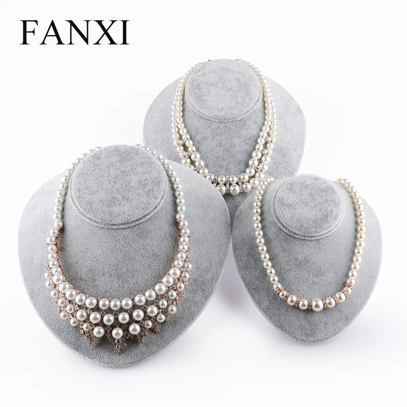 

FANXI Custom Silver Gray Ice Velvet Egg-shape Necklace Mannequin Jewelry Stand Counter Display Model Bust Exhibitor Organizer