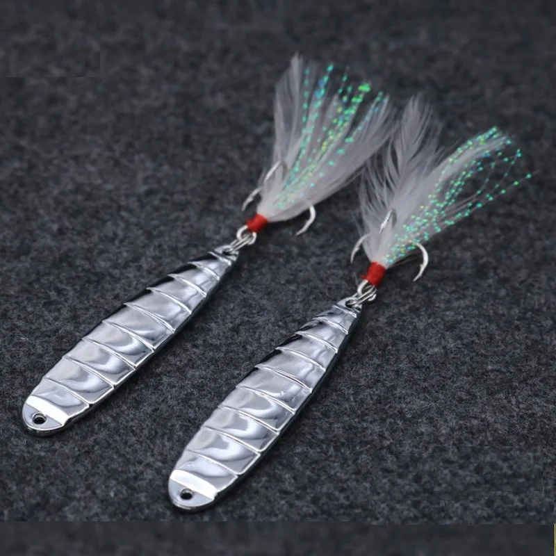 12g Metal Sequins Fishing Lure Spinner Spoon Noise Paillette Hard Baits with Feather Treble Hook Pesca
