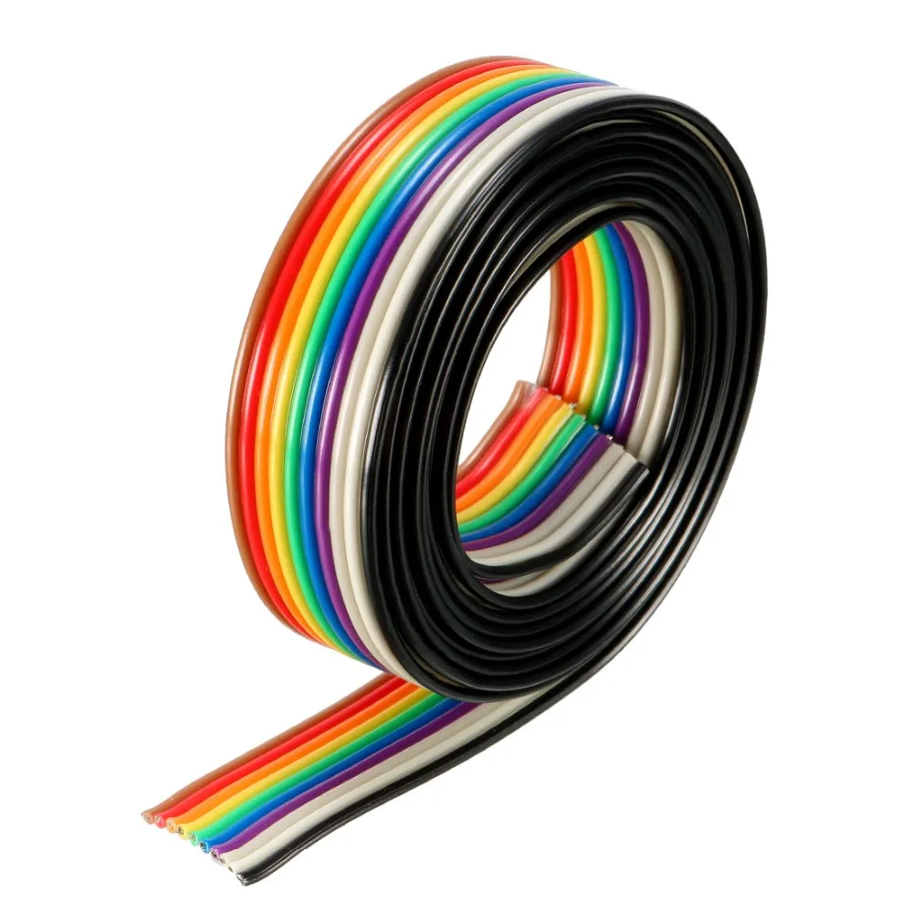 

UXCELL 1M 5M 3Meters Rainbow Color 10Pins Jumper Wire Ribbon Flat Cable 1.27mm Pitch 1.3mm Wire Dia Copper Wire Ribbon Wire