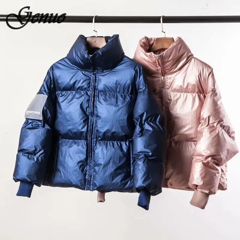 2019 зимняя Глянцевая пуховая парка женские куртки больших размеров теплая синяя