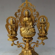 USPS в США S2586 1" Старый Тибет Медь 24 К Золота Шакьямуни Будда Амитабха 2 Кван-инь Статуя набор