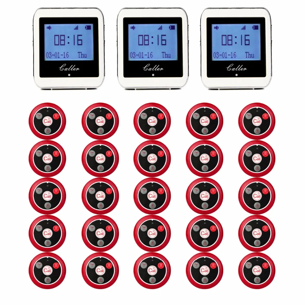20pcs Call Transmitter Button 3 Watch Receiver 433MHz 999CH Restaurant Pager Wireless Calling System Catering Equipment