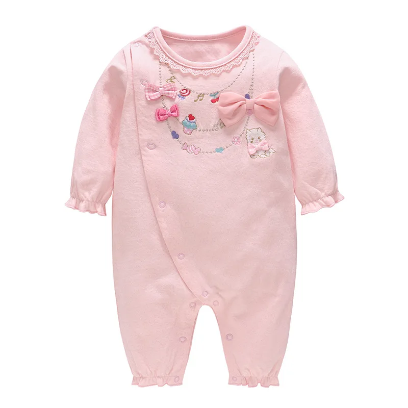 

2018 Fall New Sweet and Lovely Rompers Embroidered Cat Cotton Long-sleeved Baby Suit Climbing Baby Clothing 0-2 Year Old