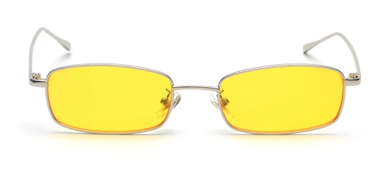 Kachawoo 6 шт. маленькие прямоугольные солнцезащитные очки для мужчин Ретро металлическая оправа золотые мужские модные солнцезащитные очки для женщин унисекс Лето - Цвет линз: silver with yellow
