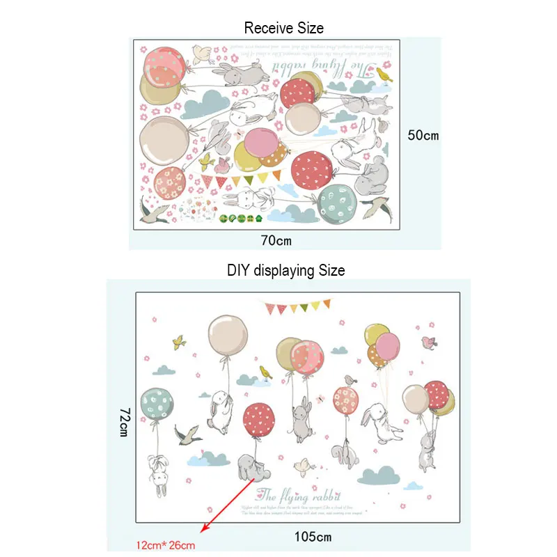Милые Мультяшные воздушные шары, летающий кролик, настенные Стикеры для детской комнаты, вечерние украшения, птица и облако, узор, мебель для гостиной