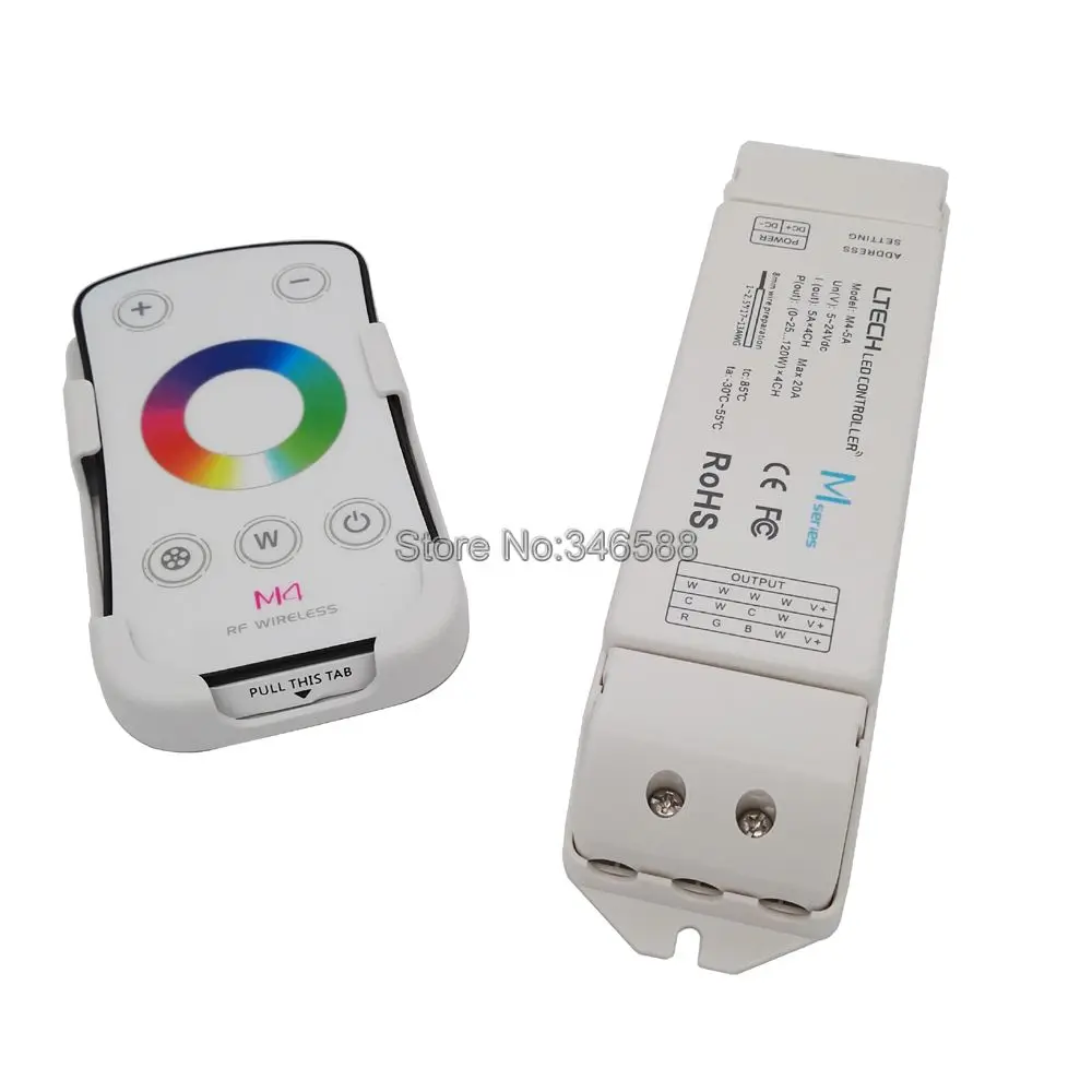

LTECH M4-5A DC5-24V 5Ax4CH 20A RGBW LED Receiving Controller + M4 RF Wireless Touch Remote for 5050 RGBW RGBWW LED Strips
