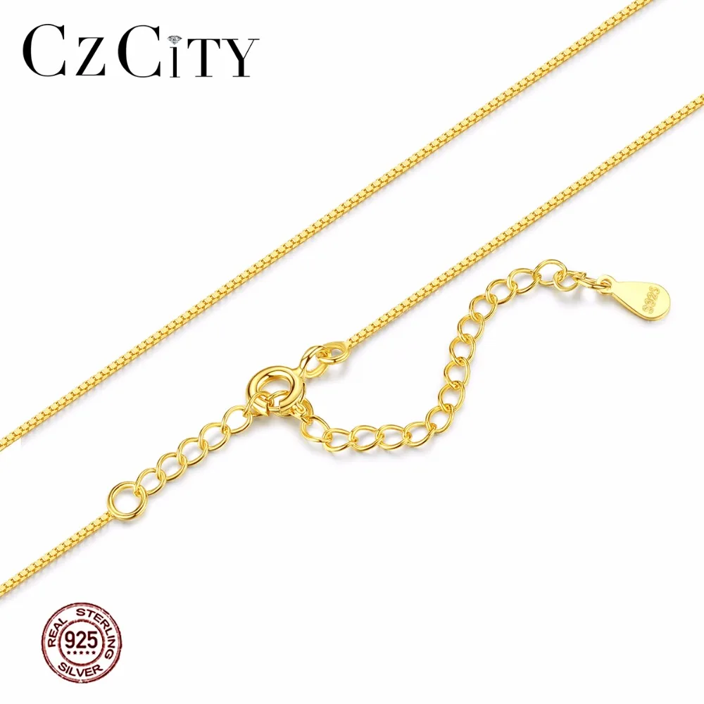

CZCITY Genuine 925 Sterling Silver Women Chain Necklace Box Rope Chains 40+5cm Necklaces Jewelry Woman