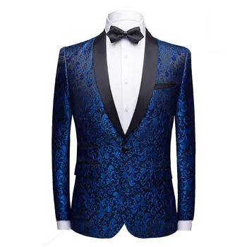 

Royal Blue One Button Shawl Collar Sequin Suit Jacket Men Nightclub Party Prom Suits&Blazer Mens DJ Stage Clothers for Singers