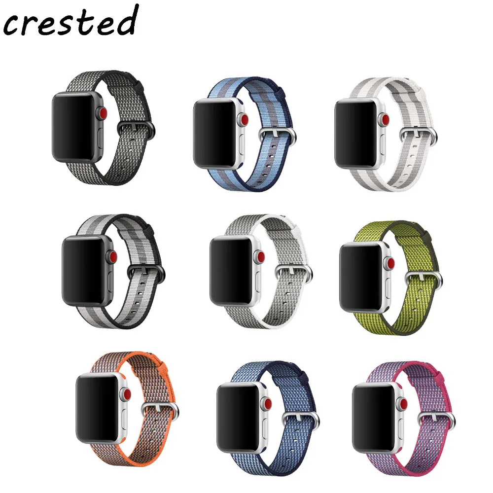 

CRESTED new nylon weave strap for apple watch band 42mm 38mm bracelet wrist Durable watchband for iwatch 3/2/1 black belt