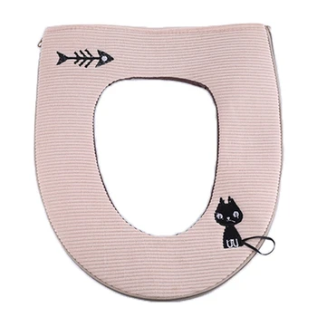 

4 Colors Toilet Seat Cover Thicken Soft Toilet Seat Cover Warm Bathroom Mat Set Thickened Warm Zipper Toilet Mat Flannelette