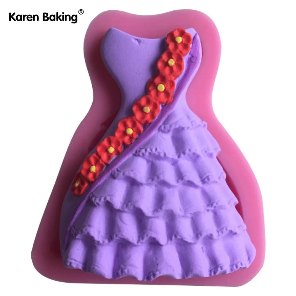 Girl Beautiful Party Dress Shape 3D Silicone Cake Mold Chocolate