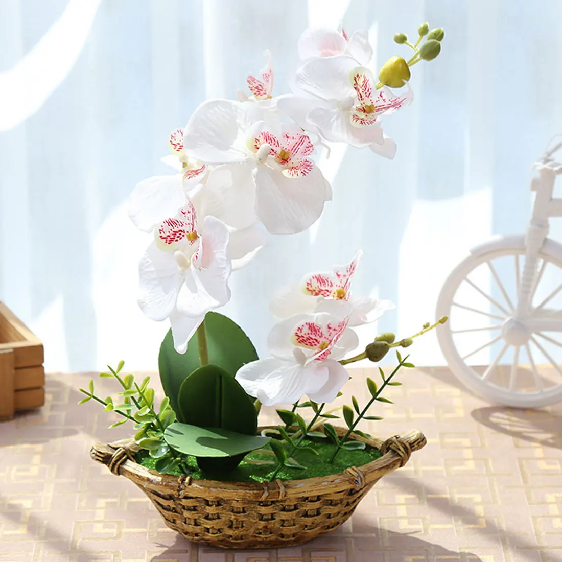 Бабочка Орхидея цветок настоящие на ощупь листья искусственные растения общий цветочный для свадьбы День Святого Валентина искусственный цветок ваза - Цвет: White