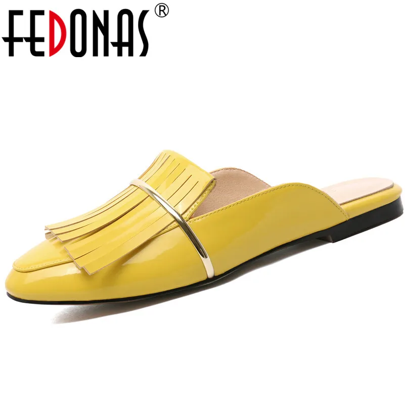 FEDONAS/Новинка; женские туфли без задника с кисточками; сезон весна-лето; повседневная обувь из натуральной кожи; женская обувь на плоской подошве; обувь с петлей на пятке