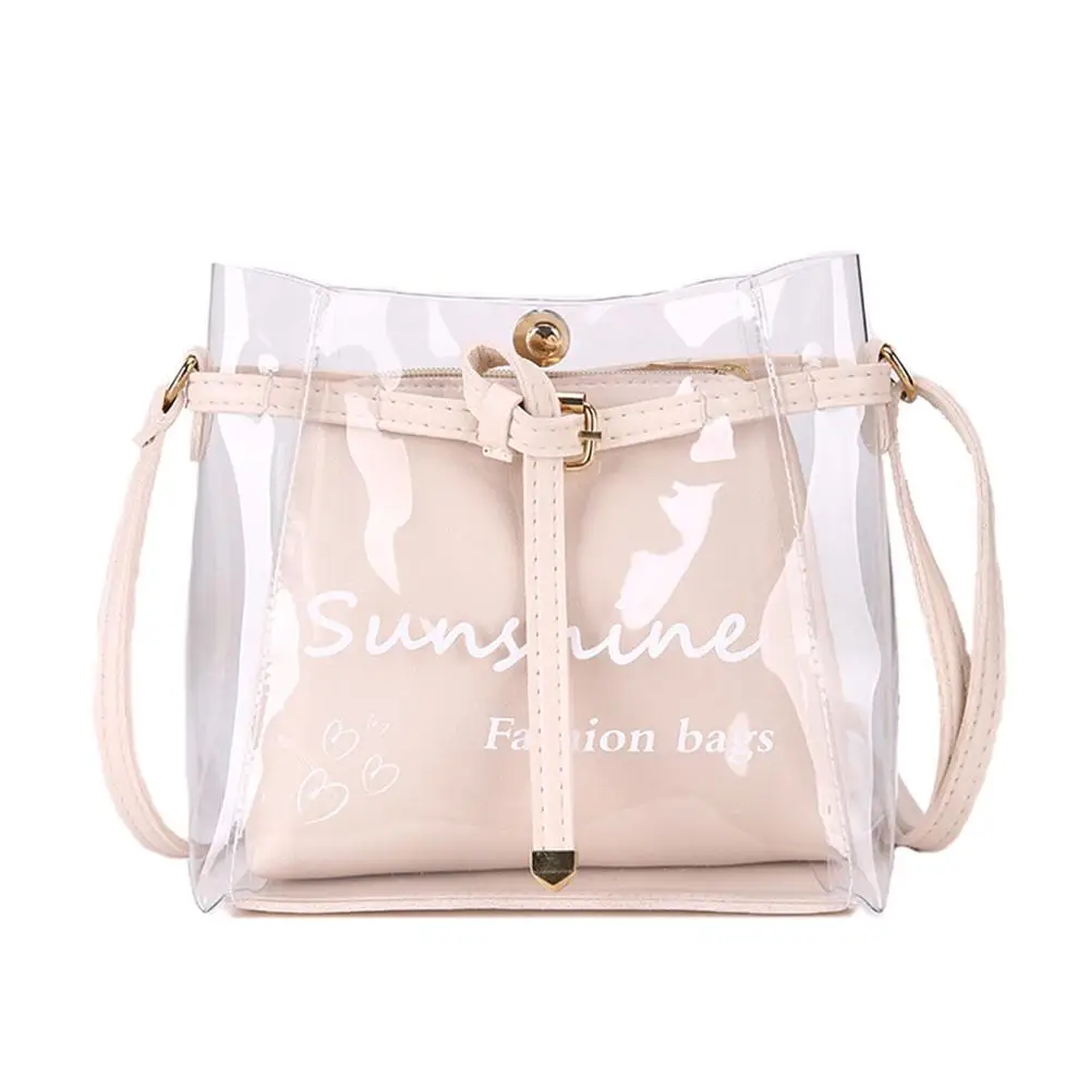 Женская летняя маленькая сумка, прозрачный внутренний карман, твердая Желейная сумка, дикая простая сумка на плечо, набор из 2 предметов, женские сумки-мессенджеры - Цвет: Белый