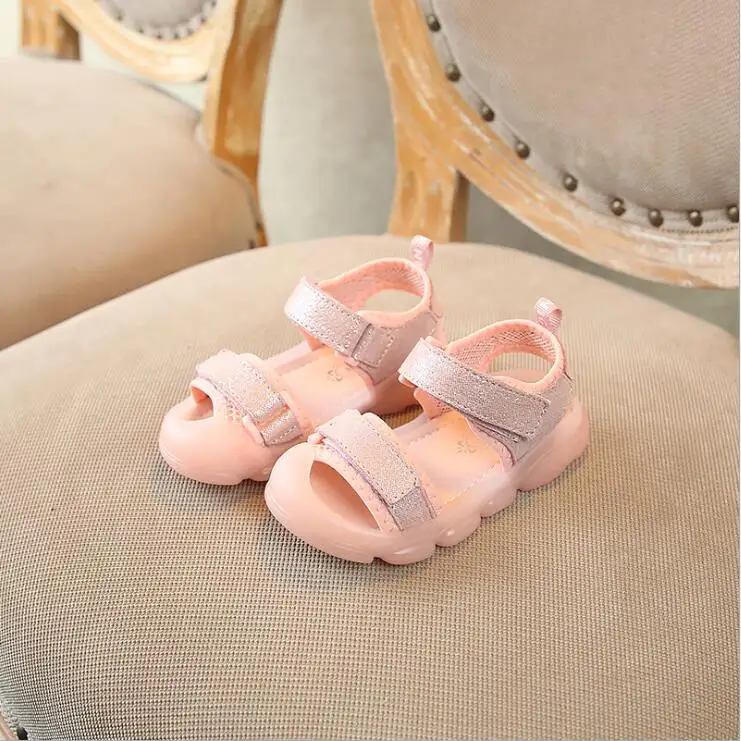 Детская обувь лето детские сандалии натуральная кожа мягкая подошва, детские сандалии baotou - Цвет: Розовый